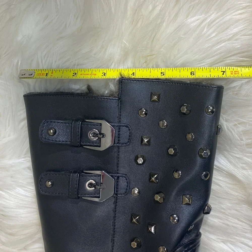 Stuart Weitzman Loverain Leather Black Studded Faux Fur Lined Boots - Picture 14 of 16